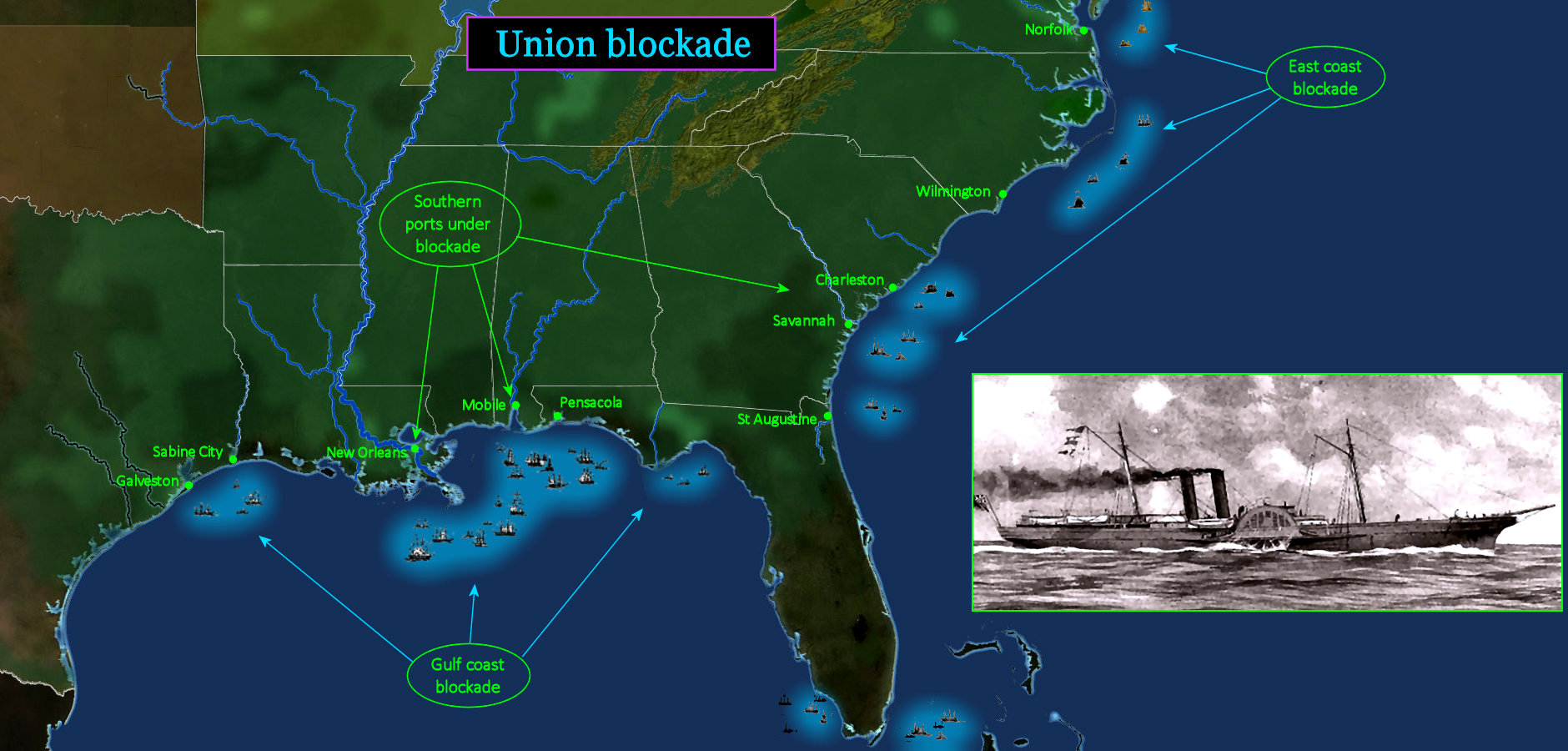Union blockade, Civil War map